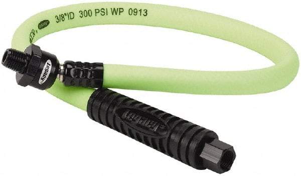 Legacy - 3/8" ID x 0.61" OD 2' Long Lead-In Whip Hose - FNPT x MNPT Ball Swivel Ends, 300 Working psi, 140°, 1/4" Fitting, Green - Americas Industrial Supply