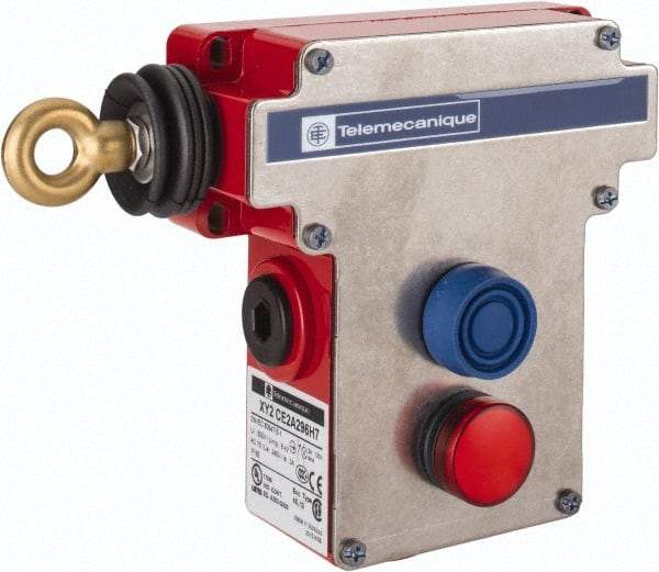 Telemecanique Sensors - 10 Amp, 2NO/2NC Configuration, Rope Operated Limit Switch - Pushbutton Reset, Rope Pull, Pilot Light Indicator, 300 VAC - Americas Industrial Supply