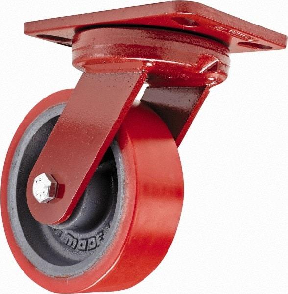 Hamilton - 6" Diam x 2" Wide x 7-3/4" OAH Top Plate Mount Swivel Caster with Brake - Polyurethane, 1,400 Lb Capacity, Sealed Precision Ball Bearing, 4-1/2 x 6-1/2" Plate - Americas Industrial Supply