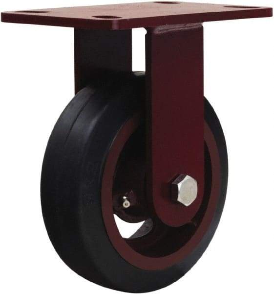 Hamilton - 6" Diam x 2" Wide x 7-3/4" OAH Top Plate Mount Rigid Caster - Rubber Mold on Cast Iron, 410 Lb Capacity, Tapered Roller Bearing, 4-1/2 x 6-1/2" Plate - Americas Industrial Supply