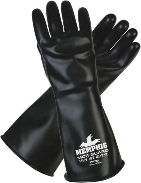 MCR Safety - Size L (9), 14" Long, 25 mil Thick, Butyl Chemical Resistant Gloves - Smooth Finish, Black - Americas Industrial Supply