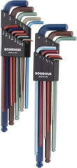 Bondhus - 22 Piece L-Key Ball End Hex Key Set - Hex Range 0.05 to 3/8", 8.4" OAL - Americas Industrial Supply