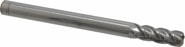 Accupro - 1/2", 4 Flute, Single End, Solid Carbide, 1/8" Corner Radius End Mill - 6" OAL, 40° Helix, Right Hand Flute, 1-1/2" LOC, Right Hand Cut - Americas Industrial Supply