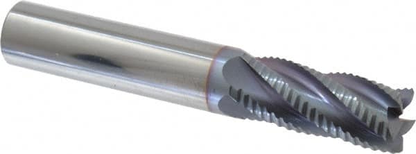 Accupro - 7/16" Diam, Fine Pitch, 1" LOC, 5 Flute Solid Carbide Roughing Square End Mill - TiCN Finish, 2-3/4" OAL, 7/16" Shank Diam, Single End, 30° Helix - Americas Industrial Supply