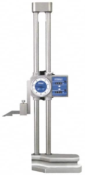 Fowler - 12" Dial Height Gage - 0.001" (Fine Indicator Reading), 0.1" (Coarse Reading)" Graduation, Accurate to 0.0015", Dial and Counter Display - Americas Industrial Supply