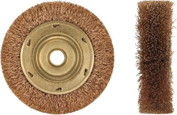 Ampco - 6" OD, 1-1/4" Arbor Hole, Crimped Phosphorus Bronze Alloy Wheel Brush - 1" Face Width, 1-1/8" Trim Length, 0.014" Filament Diam, 6,000 RPM - Americas Industrial Supply