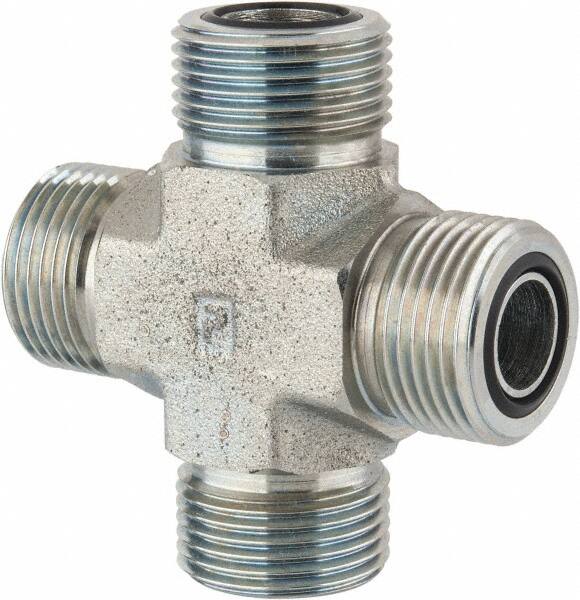 Parker - 5/8" OD, Steel Union Cross - 6,000 Max Working psi, 1-1/16" Hex, O-ring Face Seal Ends - Americas Industrial Supply