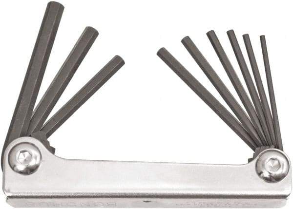 Bondhus - 9 Piece Fold-Up Hex Key Set - Hex Range 5/64 to 1/4", 6.63" OAL, Protanium High Torque Steel - Americas Industrial Supply