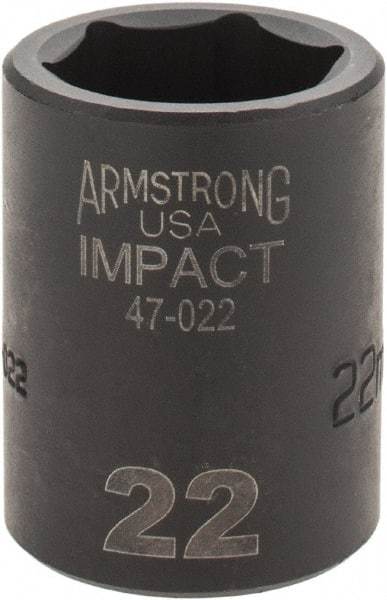 Armstrong - 1/2" Drive 22mm Standard Impact Socket - 6 Points, 1-5/8" OAL - Americas Industrial Supply