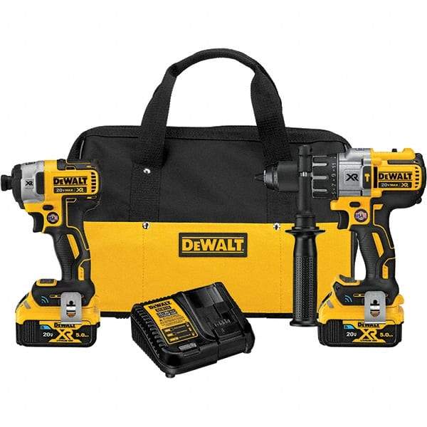 DeWALT - 20 Volt Cordless Tool Combination Kit - Includes Hammerdrill & Impact Driver, Lithium-Ion Battery Included - Americas Industrial Supply
