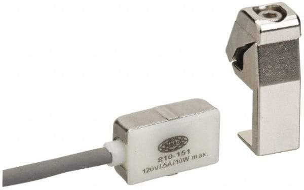 De-Sta-Co - PNP Output, Normally Open, Hall Effect & LED Sourcing Sensor, 0.5 Max Amps, 6 to 24 Volts, Power Clamp Switch - 1 Volt Max Drop, DC Current, 0.93" Long x 0.53" Wide x 0.37" High, 9 Ft Long Wire - Americas Industrial Supply