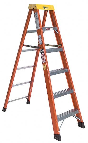 Made in USA - 5 Steps, 7 Ft. High, Type IA Rating, Fiberglass Step Ladder - Americas Industrial Supply