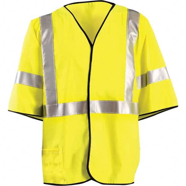 OccuNomix - Size L Flame Resistant Hi-Vis Yellow Mesh General Purpose High Visibility Vest - Americas Industrial Supply