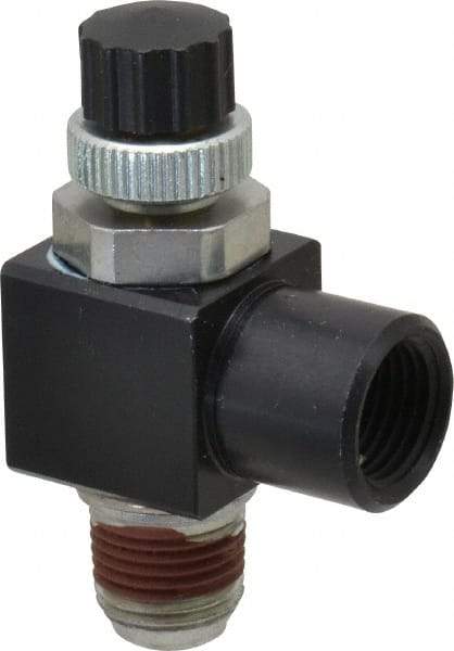 ARO/Ingersoll-Rand - 1/8" Male NPT x 1/8" Female NPT Right Angle Flow Control Valve - 0 to 150 psi & Brass Material - Americas Industrial Supply