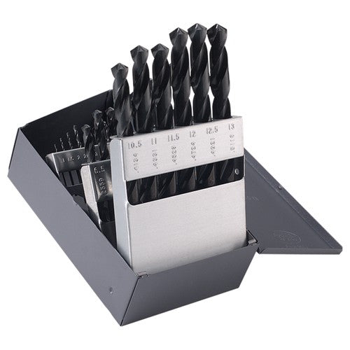 1mm-13mm RHS / RHC HSS 118 Degree Radial Point General Purpose Jobber Lengh Drill Set - Steam Oxide - Exact Industrial Supply