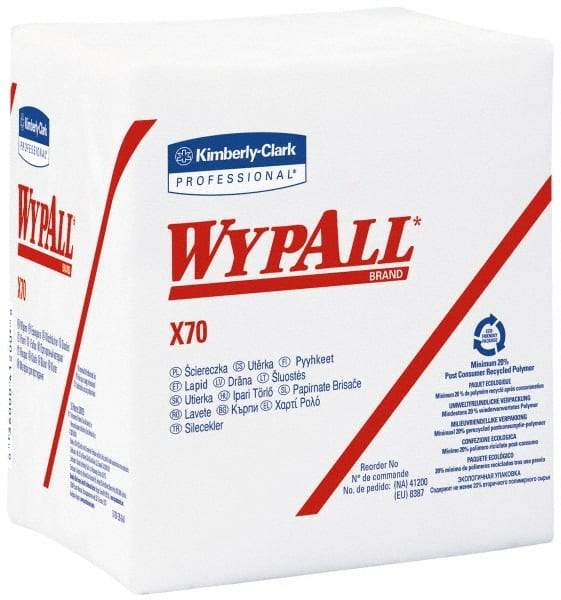 WypAll - X70 1/4 Fold Shop Towel/Industrial Wipes - Poly Pack, 12-1/2" x 12-1/2" Sheet Size, White - Americas Industrial Supply