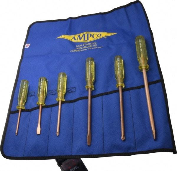 Ampco - 6 Piece Phillips & Slotted Screwdriver Set - Blade Sizes: Width 9/32, 5/16 & 25/64, Bit Sizes: Philips #1 to #3 - Americas Industrial Supply
