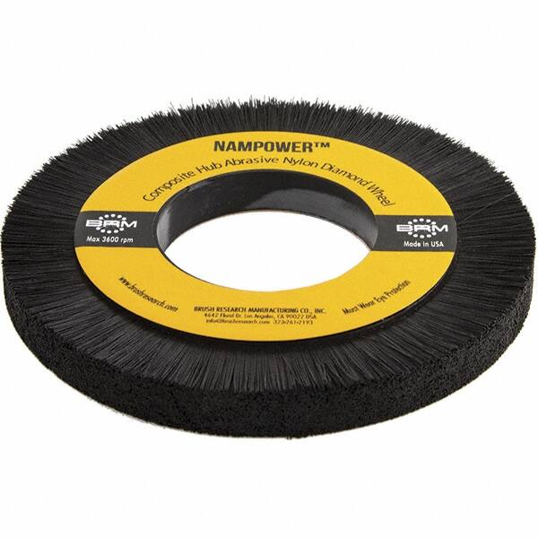 Brush Research Mfg. - 7-7/8" OD, 3-1/4" Arbor Hole, Crimped Abrasive Nylon Wheel Brush - 0.5906" Face Width, 1.1811" Trim Length, 3,600 RPM - Americas Industrial Supply