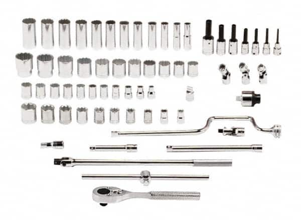 Proto - 65 Piece 1/2" Drive Standard Deep Socket Set - 8 & 12 Points, 3/8 to 1-1/2", Inch Measurement Standard - Americas Industrial Supply
