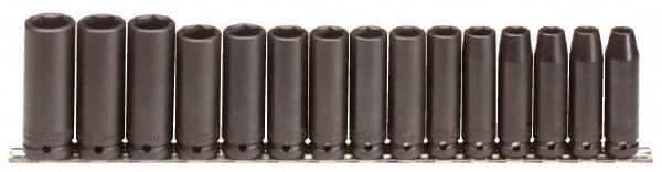 Proto - 15 Piece 1/2" Drive Deep Impact Socket Set - 6 Points, 10 to 24mm, Metric Measurement Standard - Americas Industrial Supply
