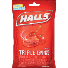 HALLS - Cherry Flavor Cough Drop Lozenges - Sore Throat Relief - Americas Industrial Supply