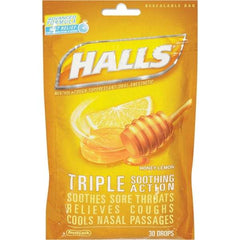 HALLS - Honey Lemon Flavor Cough Drop Lozenges - Sore Throat Relief - Americas Industrial Supply