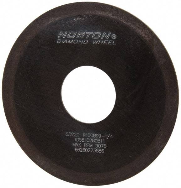 Norton - 4" Diam x 1-1/4" Hole x 1/16" Thick, 220 Grit Surface Grinding Wheel - Diamond, Type 1A1, Very Fine Grade, Resinoid Bond - Americas Industrial Supply