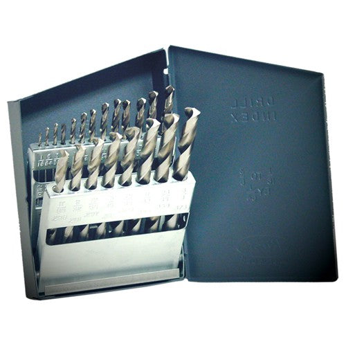 1/16-3/8 RHS / RHC HSS 118 Degree Radial Point General Purpose Jobber Lengh Drill Set - Bright - Exact Industrial Supply