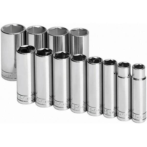 SK - 1/2" Drive Deep Socket Set - 1/2 to 1-1/4", Inch Measurement Standard - Americas Industrial Supply