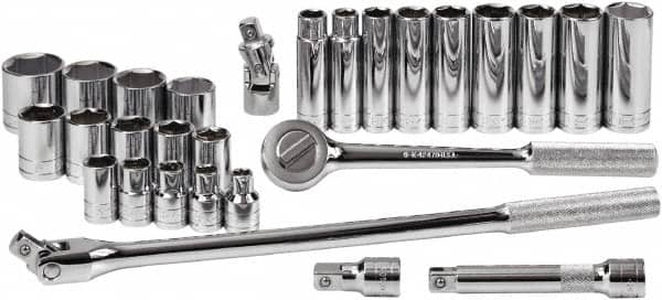 SK - 28 Piece 1/2" Drive Standard Deep Socket Set - 6 Points, 3/8 to 1-1/4", Inch Measurement Standard - Americas Industrial Supply