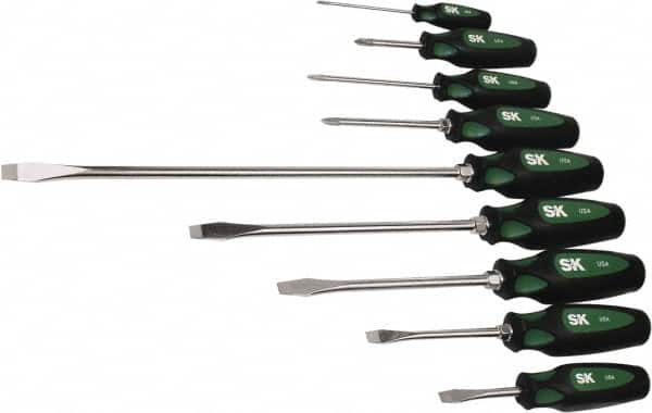 SK - 9 Piece Phillips & Slotted Screwdriver Set - Bit Sizes: Philips #0 to #2 - Americas Industrial Supply