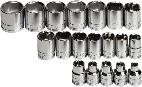 SK - 19 Piece 3/8" Drive Standard Socket Set - 6 Points, 6 to 24mm, Metric Measurement Standard - Americas Industrial Supply