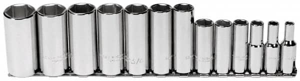 Proto - 13 Piece 3/8" Drive Deep Well Socket Set - 6 Points, 1/4" to 1" Range, Inch Measurement Standard - Americas Industrial Supply