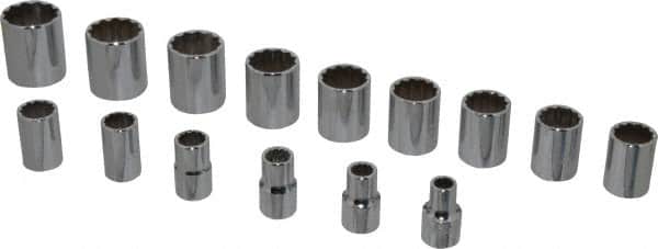 Proto - 15 Piece 1/2" Drive Socket Set - 12 Points, 3/8" to 1-1/4" Range, Inch Measurement Standard - Americas Industrial Supply