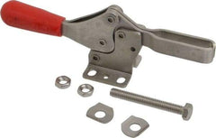 De-Sta-Co - 600 Lb Holding Capacity, Horizontal Handle, Manual Hold Down Toggle Clamp - 56° Handle Movement, 91° Bar Opening, U-Bar, Flanged Base, Electro-Plated Zinc, Stainless Steel - Americas Industrial Supply