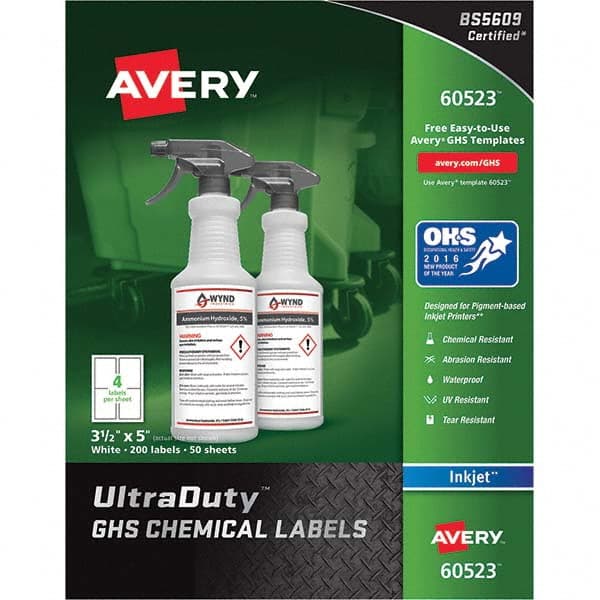 AVERY - Pack of (200), 3-1/2" x 5" White Synthetic Film ID Labels - Americas Industrial Supply