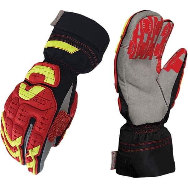 ironCLAD - Size XL (10), ANSI Cut Lvl A4, Puncture Lvl 5, Abrasion Lvl 5, Cut Resistant Gloves - 12" Long, Uncoated, Polyester & Mylar Lining, Hook & Loop Cuff, Black/Red, Paired - Americas Industrial Supply