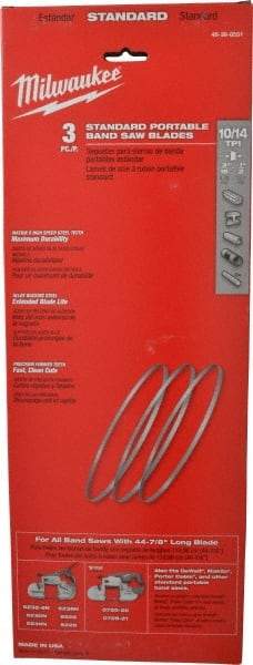 Milwaukee Tool - 3' 8-7/8" Long x 0.02" Thick, 10 to 14 Teeth per Inch, Portable Band Saw Blade - Bi-Metal Blade, High Speed Steel Teeth, Toothed Edge - Americas Industrial Supply