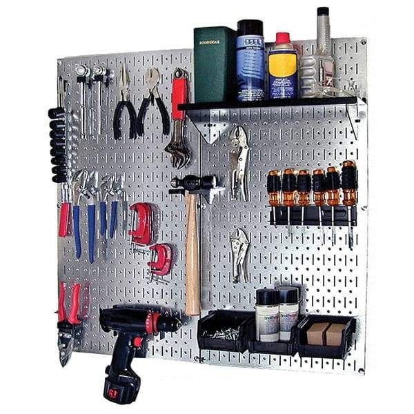 Wall Control - 32" Wide x 32" High Peg Board Kit - 2 Panels, Galvanized Steel, Galvanized/Black - Americas Industrial Supply