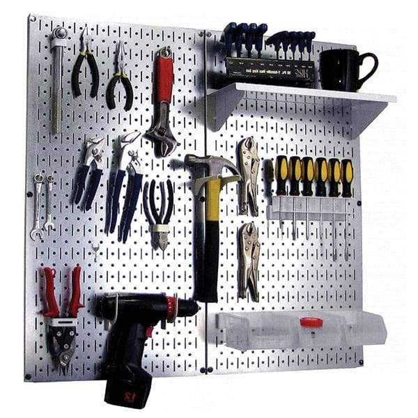 Wall Control - 32" Wide x 32" High Peg Board Kit - 2 Panels, Galvanized Steel, Galvanized/White - Americas Industrial Supply