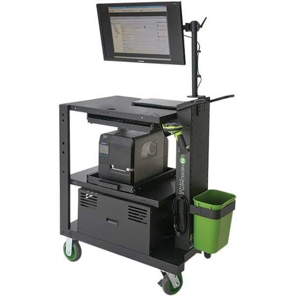 NewCastle Systems - 400 Lb Capacity, 3 Shelf Mobile Computer Workstation - 26" Wide x 35-1/2" Deep x 43" High, Steel - Americas Industrial Supply