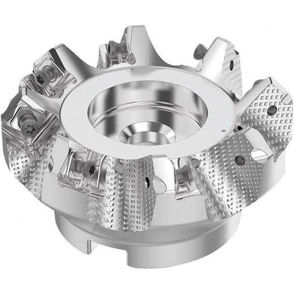 Seco - 3" Cut Diam, 1" Arbor Hole, 0.236" Max Depth of Cut, 48° Indexable Chamfer & Angle Face Mill - 8 Inserts, SN.. Insert, Right Hand Cut, 8 Flutes, Through Coolant, Series R220.54 - Americas Industrial Supply