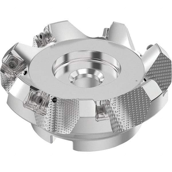 Seco - 4" Cut Diam, 1-1/2" Arbor Hole, 0.236" Max Depth of Cut, 48° Indexable Chamfer & Angle Face Mill - 7 Inserts, SN.. Insert, Right Hand Cut, 7 Flutes, Through Coolant, Series R220.54 - Americas Industrial Supply