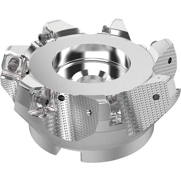 Seco - 4" Cut Diam, 1-1/2" Arbor Hole, 0.315" Max Depth of Cut, 71° Indexable Chamfer & Angle Face Mill - 7 Inserts, SN.. Insert, Right Hand Cut, 7 Flutes, Through Coolant, Series R220.56 - Americas Industrial Supply