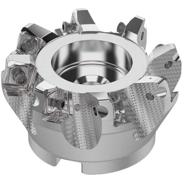 Seco - 80mm Cut Diam, 27mm Arbor Hole, 8mm Max Depth of Cut, 71° Indexable Chamfer & Angle Face Mill - 8 Inserts, SN.. Insert, Right Hand Cut, 8 Flutes, Through Coolant, Series R220.56 - Americas Industrial Supply
