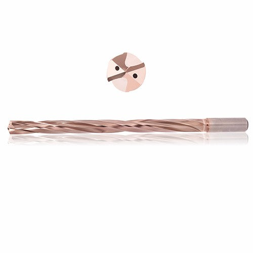 0.4016 mm Dia. × 12 mm Shank × 320 mm Flute Length × 370 mm OAL, 25xD, 135°, ZircoPlus, 2 Flute, Coolant Thru, h6, Cylindrical, Solid Carbide Drill - Exact Industrial Supply