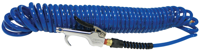 #600PU25BT - 1/4 MPT x 25 Feet - Blue Polyurethane - 2 Swivel Fitting(s) - Recoil Air Hose & Air Blow Gun Kit - Americas Industrial Supply