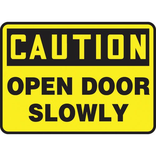 Sign, Caution Open Door Slowly, 10″ × 14″, Plastic - Americas Industrial Supply
