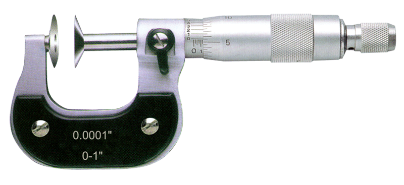 1 - 2'' Measuring Range - .0001 Graduation - Ratchet Thimble - High Speed Steel Face - Disc Micrometer - Americas Industrial Supply