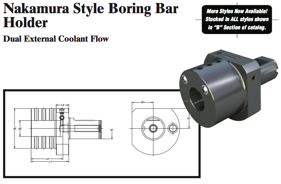 Nakamura Style Boring Bar Holder (Dual External Coolant Flow) - Part #: NK52.5050 - Americas Industrial Supply